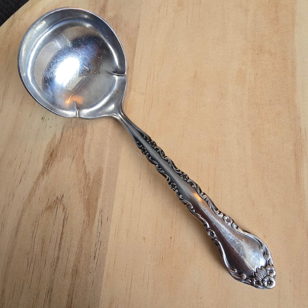 International Stainless GIGI Floral Embossed Gravy Ladle Serving Korea 1970's